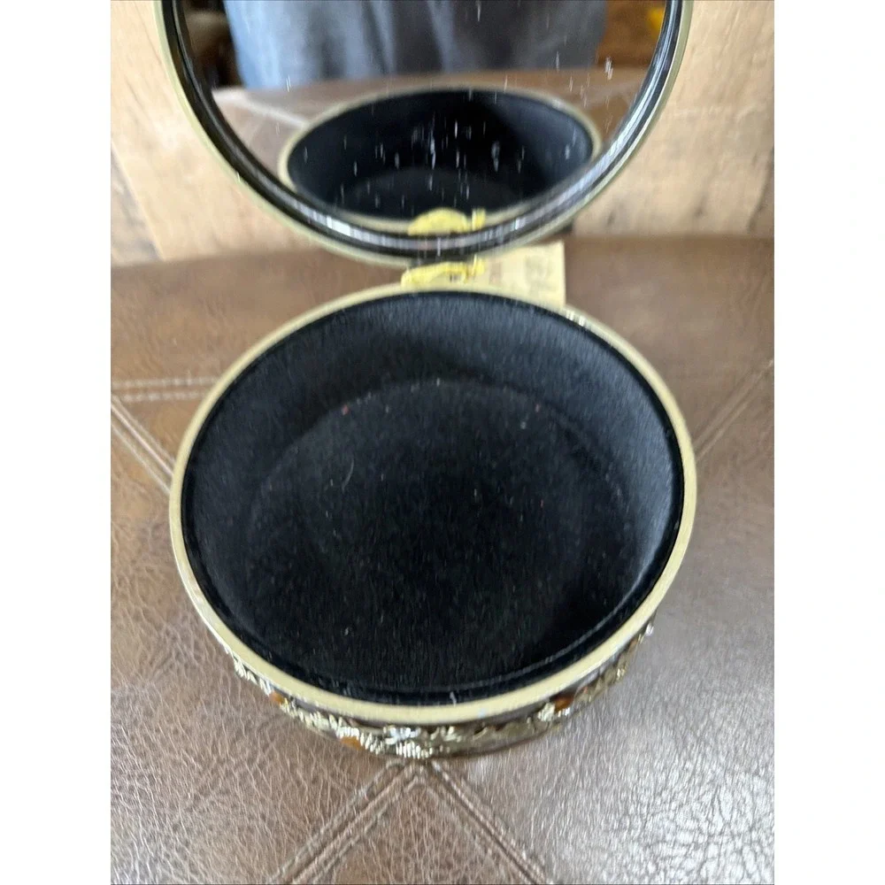 Vtg Olivia & Gracie Enamel Pumpkin Trinket Box Autumn Acorn Crystals Mirror Hing